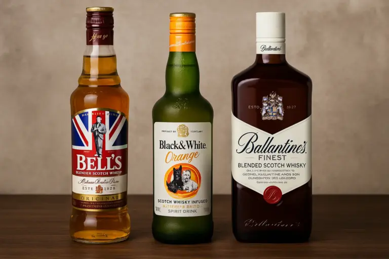 Bell's, Orange Black & White e Ballantine's Finest, representando os melhores whiskys até 50 reais